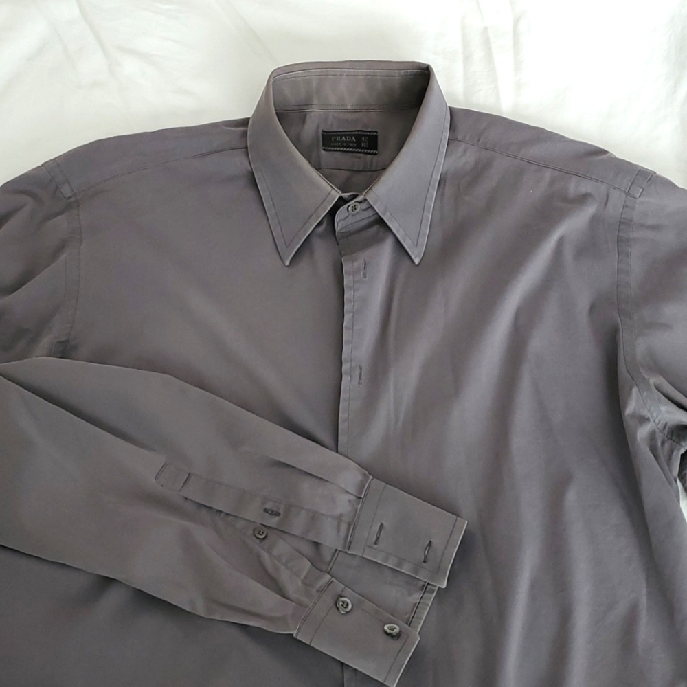 Prada men's button down dress type shirt. Gray. Size 42/16 1/2
